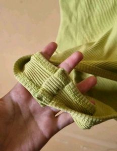 Green Ribbed Bodysuit with Lace Trim