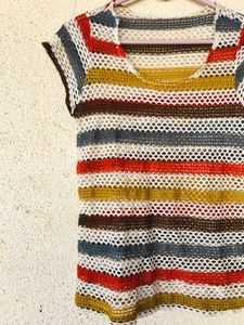 Striped Crochet Knit Top
