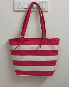Pink & White Striped Tote Bag