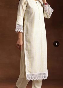 Libas White &amp; Yellow Embroidered Kurta set