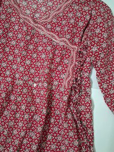 Chic Red Floral Print Kurta