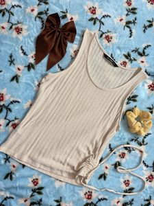 Zudio - New Cream Ribbed Tank Top with Drawstring