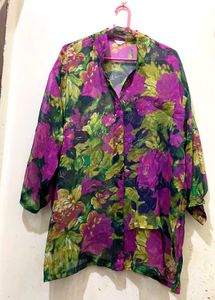Vibrant Floral Sheer Blouse