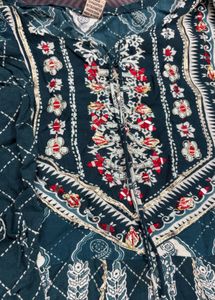 Teal Printed Kurta with Lace Detail