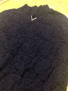 Black Lace Mock Neck Top