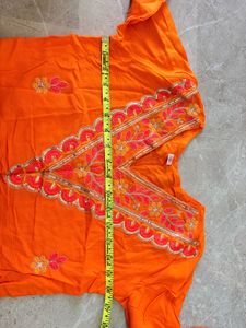 Vibrant Orange Embroidered Kurta