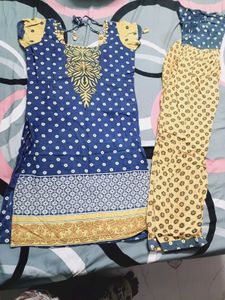 blue yellow kurta set