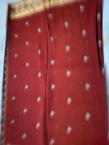 Elegant Red Saree with Elephant Print