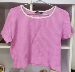 Cute Pink Ribbed Cropped Top