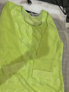 light green embroidered georgette kurta