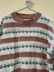 Vintage Floral Striped Knit Sweater