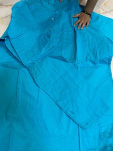 Men's Turquoise Cotton Kurta