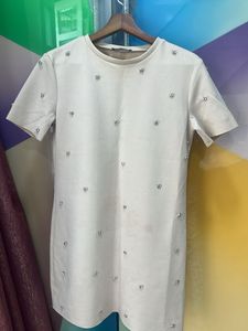 Beige Embellished Short Sleeve Dress