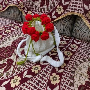Handmade Crochet Rose Potli Bag
