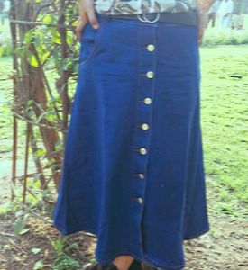 Blue Denim Maxi Skirt with Buttons