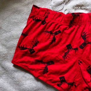 Red Pajama Shorts with Black Print