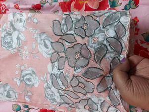 Elegant Floral Print Kurta Set(unstitched)