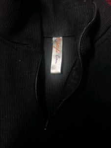 Black Ribbed Turtleneck Zip-Up Top