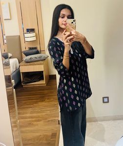 Stylish Black Short Kurti with Intricate Print