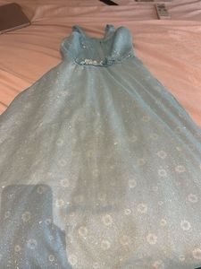 Sparkling Blue Gown with Floral Accents