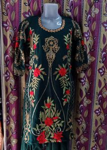Embroidered Green Kurti