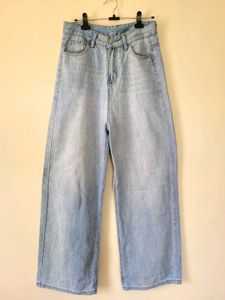 Light Wash Wide Leg Jeans with Rhinestones
