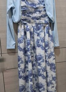 Savana Blue Floral Print Dress with Cardigan