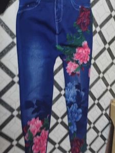 Floral Print Denim Style Leggings
