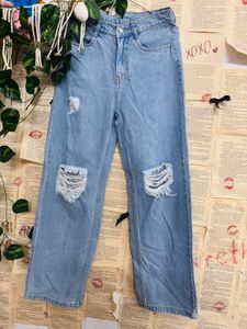 Light Wash Distressed Wide Leg Jeans