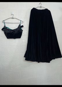 Elegant Black Velvet Lehenga Choli Set
