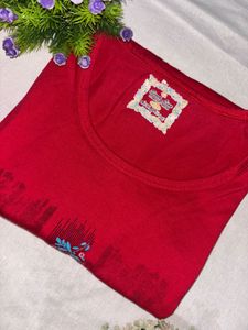 Red floral printed Tshirt for women