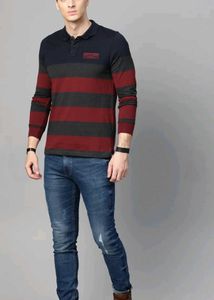 Men's Striped Long Sleeve Polo Shirt
