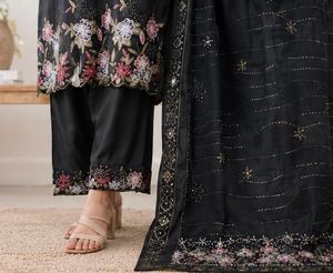 3 piece Elegant Black Embroidered Kurta Set