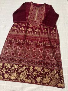 🆕W Maroon Kurta Set with Gold Print