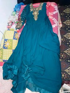 Elegant Teal Embellished Anarkali Gown