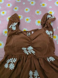 Brown Embroidered Peplum Top