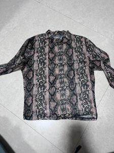 Women's Snake Print mesh Mock Neck Top