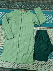 Boy's Green Printed Kurta Set