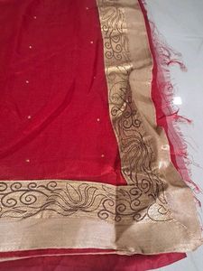 Elegant Red Saree with Gold Border