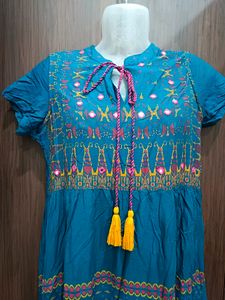 Festives Embroidered Teal Midi Dress