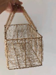 Unique Gold Wire Clutch Basket &amp; realistic roses