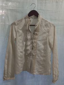 Off White Ruffled Top With Golden Buttons