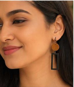 Wooden Geometric Dangle Earrings
