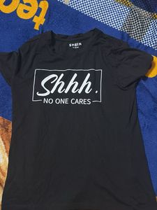 Black Graphic Tee - 'Shhh No One Cares'