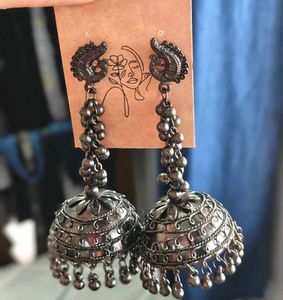 Exquisite Oxidized Silver Jhumka Earrings