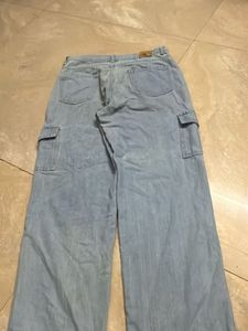 Men Light Wash Cargo Jeans