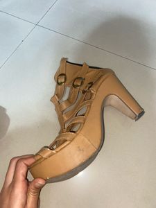 Stylish Tan Glazed Wedge Sandals