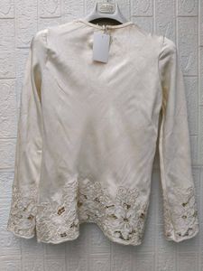 New with tag Cream Floral Embroidered Long Sleeve