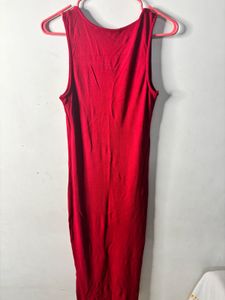 Red Sleeveless Midi Dress