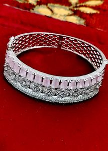Elegant Silver & Pink Stone Bracelet